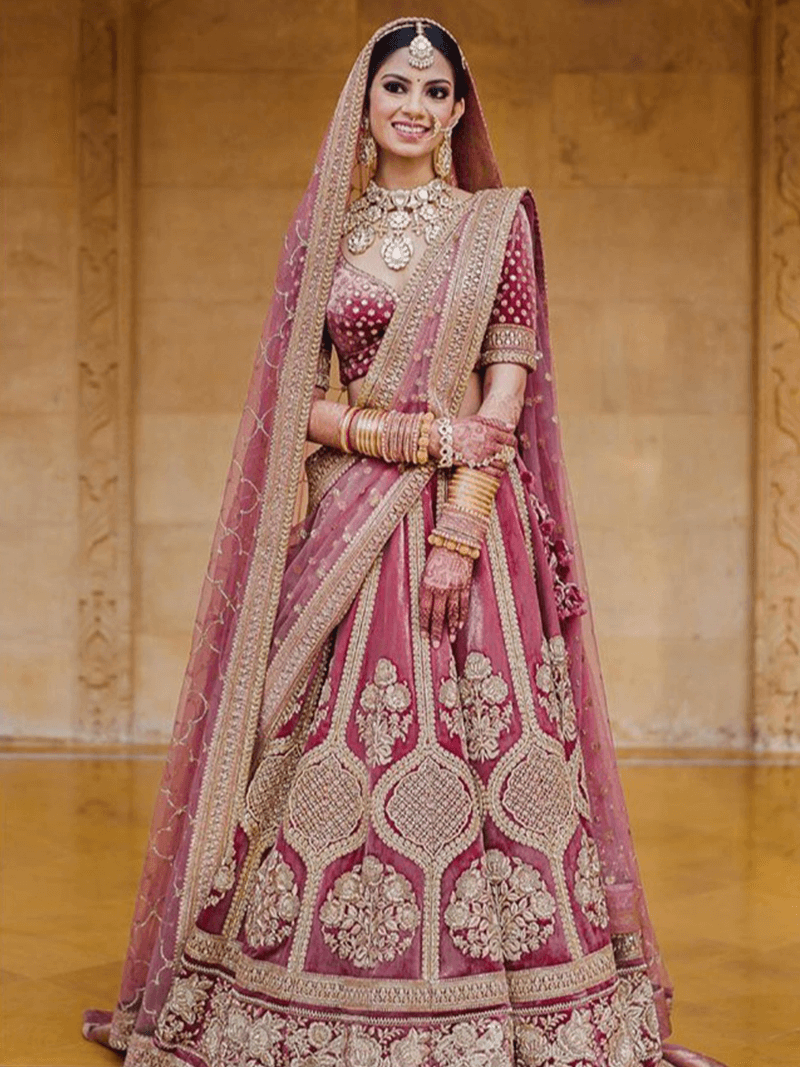 Heavy Bridal wear Pink color Velvet ...